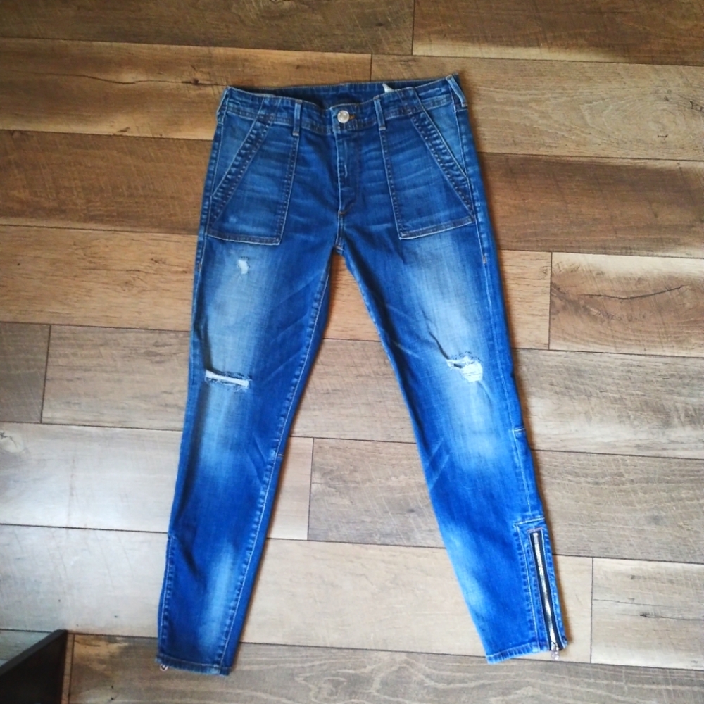 True religion Halle military crop zip sz 30